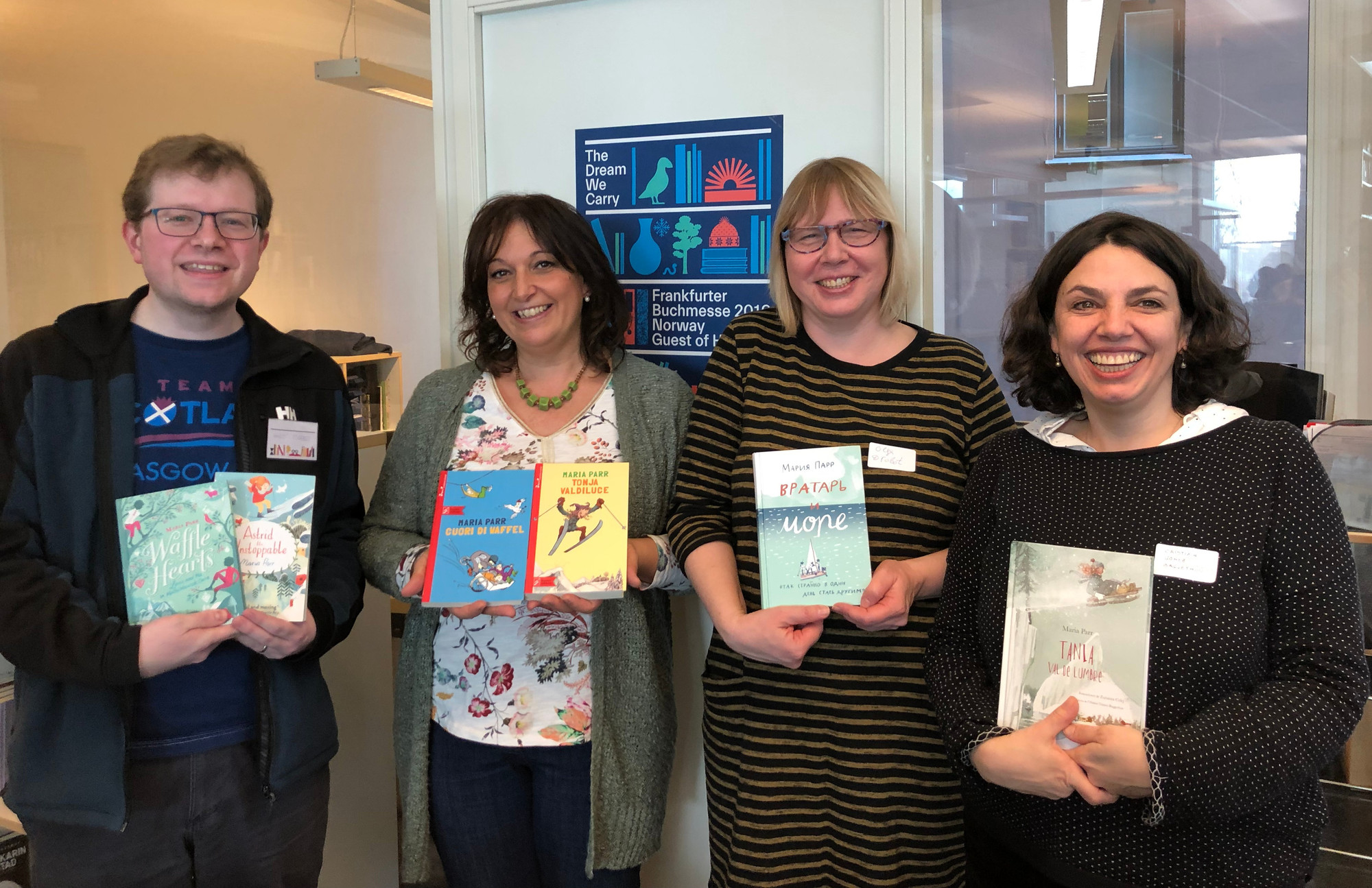 Guy with fellow maria parr translators alice tonzig, olga drobot and cristina gómez baggethun 2019